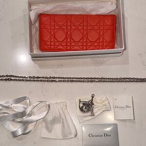 Christian Dior Lady Dior Cannage Patent Leather Long Wallet Tricolor